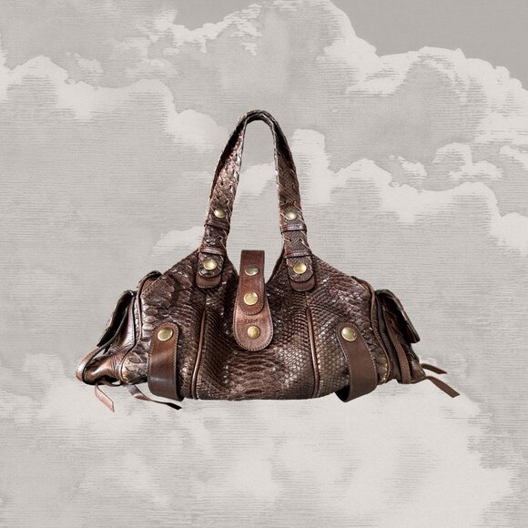 Chloe Handbags - CHLOE Silverado Handbag Shoulder Bag Brown Snakeskin Leather exotic skin Y2K